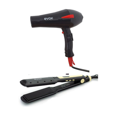 Imagen de Kit Secador Profesional 1800 W + Plancha Steam Iron Evok